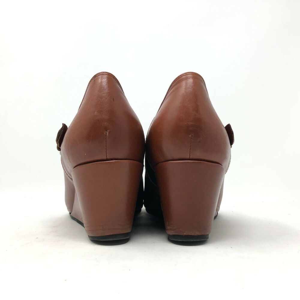 Anyi Lu Melanie Bootie Womens Size 10 / 40 Rust‎ Brown Leather Peep Toe Wedge - Picture 6 of 9